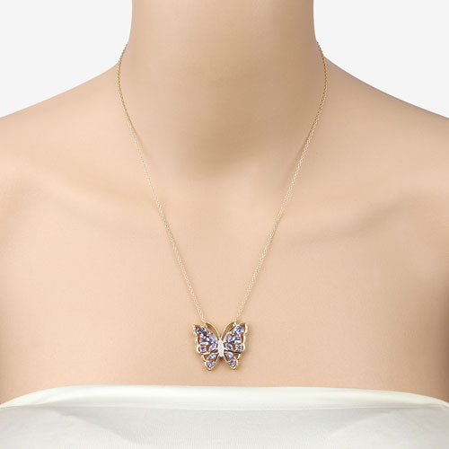 Bids.com 2.76 Carat Genuine Tanzanite and White Zircon .925 Sterling Silver Necklace Necklaces