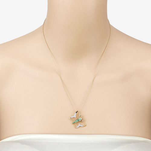 Bids.com 0.51 Carat Genuine Emerald and White Zircon .925 Sterling Silver Necklace Necklaces