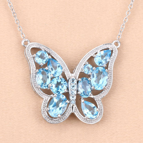 Bids.com 5.54 Carat Genuine Swiss Blue Topaz .925 Sterling Silver Necklace Necklaces