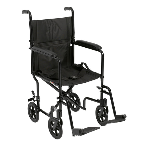RIO Medical Supplies Lightweight Transport Wheelchair, 19" Seat, Black