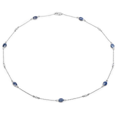 Bids.com 6.43 Carat Genuine Blue Sapphire and White Diamond .925 Sterling Silver Necklace Necklaces