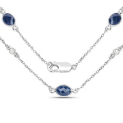 Bids.com 6.43 Carat Genuine Blue Sapphire and White Diamond .925 Sterling Silver Necklace Necklaces