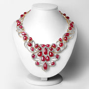 Bids.com 160.14 Carat Glass Filled Ruby and White Diamond .925 Sterling Silver Necklace Necklaces