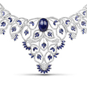 Bids.com 40.93 Carat Genuine Glass Filled Sapphire and White Diamond .925 Sterling Silver Necklace Necklaces