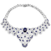 Bids.com 40.93 Carat Genuine Glass Filled Sapphire and White Diamond .925 Sterling Silver Necklace Necklaces