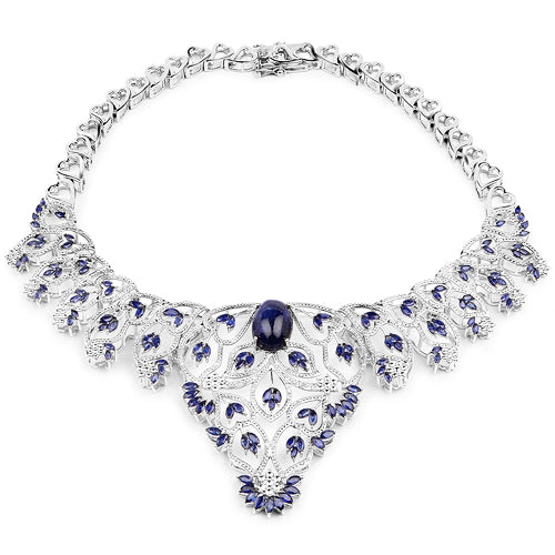 Bids.com 40.93 Carat Genuine Glass Filled Sapphire and White Diamond .925 Sterling Silver Necklace Necklaces