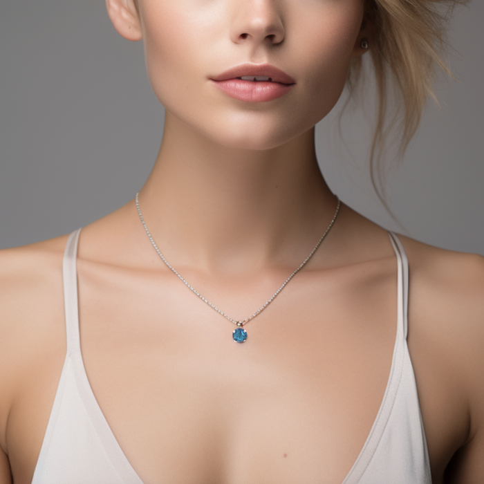 Blue Zircon Crystal Necklace