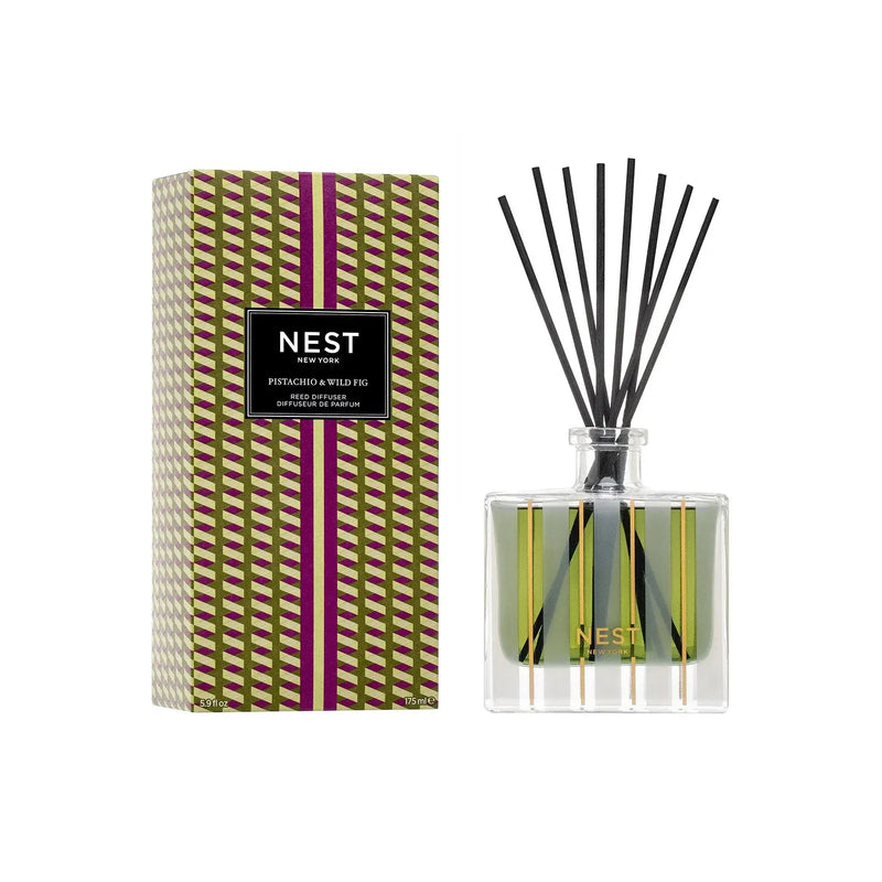 Nava Beauty Nest New York Pistachio and Wild Fig Reed Diffuser 5.9 OZ White Smoke