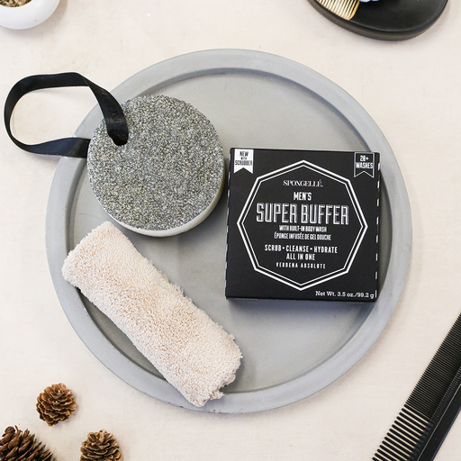Spongellé 20+ Men's Super Buffer | Black Scrubber Body Wash Infused Buffer