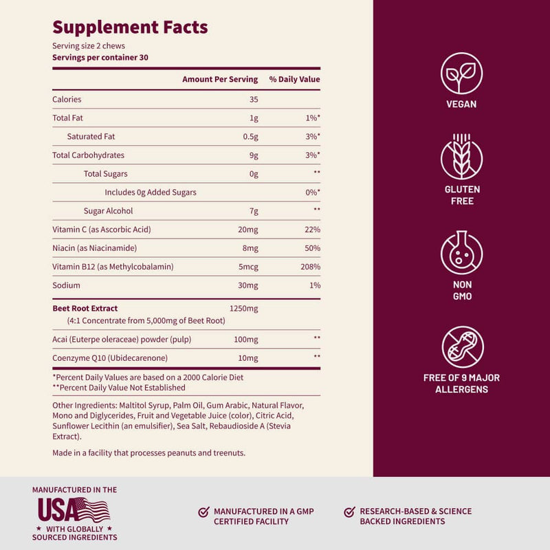 Snap Supplements Nitric Oxide Beet Soft Chews - Buy 3, Get 2 Free!