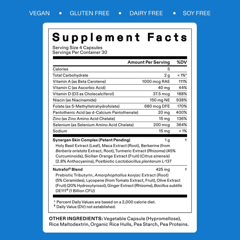 Nava Beauty Nutrafol Clear Skin Nutraceutical Acne Supplement 3-Month Supply White Smoke