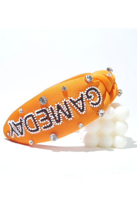 Jeweled & Beaded Game Day Top Knot Headband in Orange