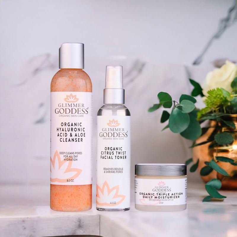 Glimmer Goddess® Organic Skin Care Organic 3-Step Anti-Aging Skin Care Routine Gift Packs & Value Sets