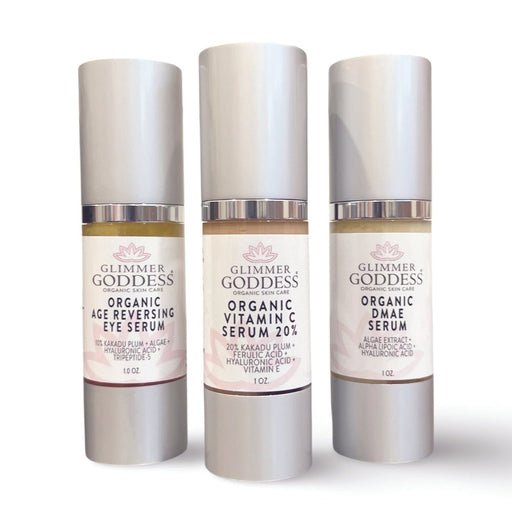 Glimmer Goddess® Organic Skin Care Organic Anti-Aging Trio – Vitamin C & Firming Serums Anti-Aging Skin Care Kits