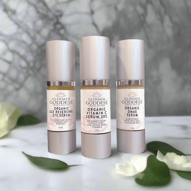 Glimmer Goddess® Organic Skin Care Organic Anti-Aging Trio – Vitamin C & Firming Serums Anti-Aging Skin Care Kits