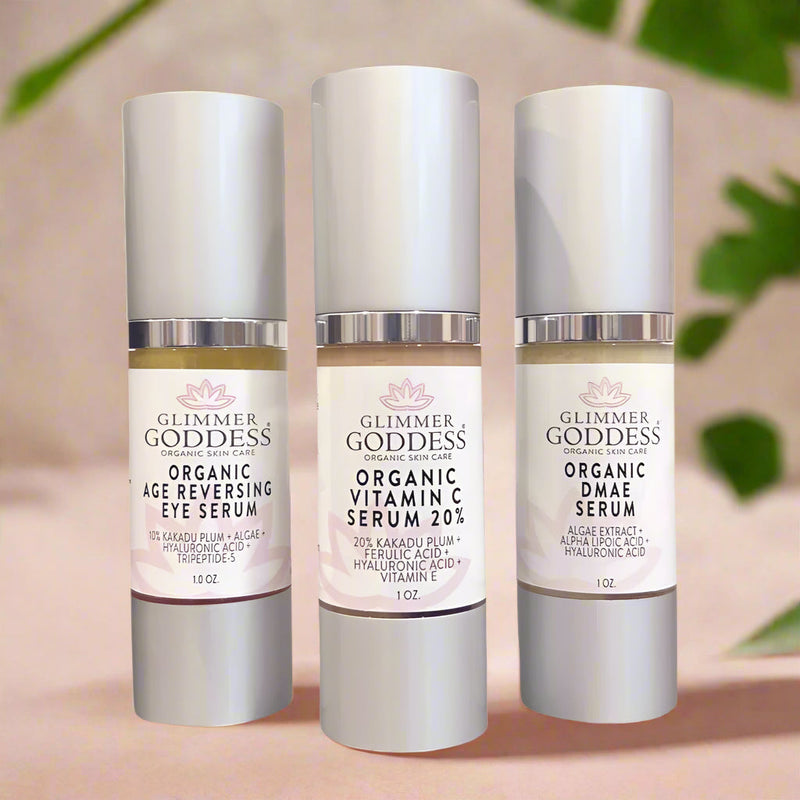 Glimmer Goddess® Organic Skin Care Organic Anti-Aging Trio – Vitamin C & Firming Serums Anti-Aging Skin Care Kits