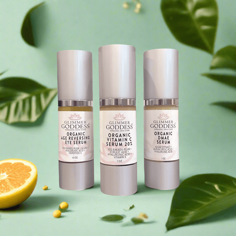 Glimmer Goddess® Organic Skin Care Organic Anti-Aging Trio – Vitamin C & Firming Serums Anti-Aging Skin Care Kits