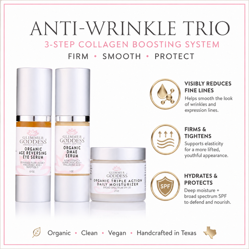 Glimmer Goddess® Organic Skin Care Organic Anti-Wrinkle Trio – 3-Step Collagen Boosting System Gift Packs & Value Sets White Smoke