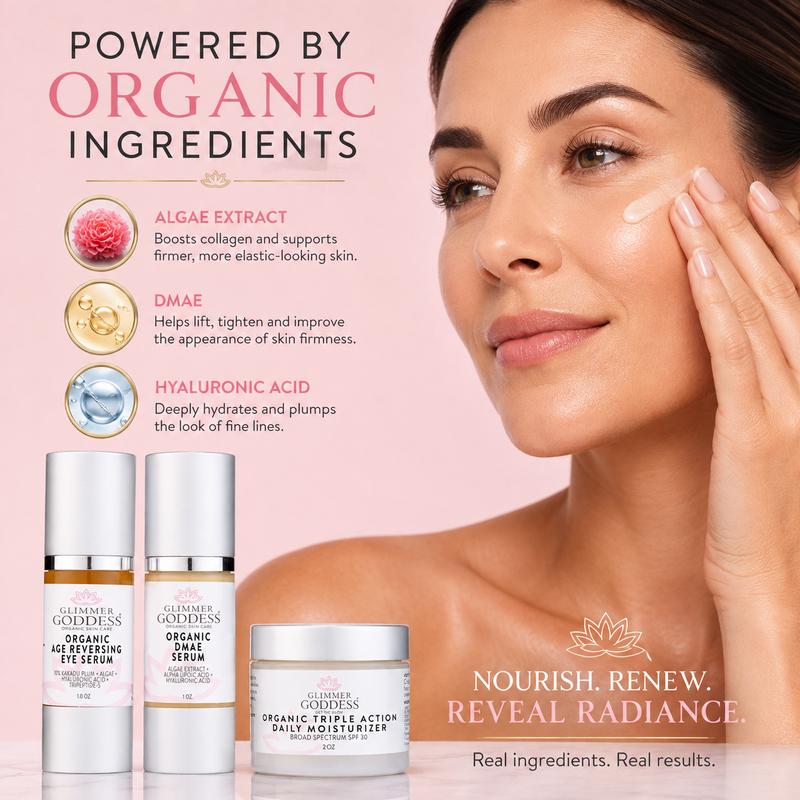 Glimmer Goddess® Organic Skin Care Organic Anti-Wrinkle Trio – 3-Step Collagen Boosting System Gift Packs & Value Sets Misty Rose