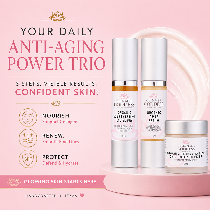 Glimmer Goddess® Organic Skin Care Organic Anti-Wrinkle Trio – 3-Step Collagen Boosting System Gift Packs & Value Sets Misty Rose