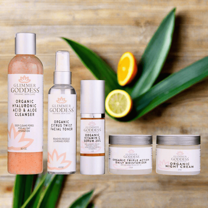 Glimmer Goddess® Organic Skin Care Complete Organic Anti-Wrinkle 5-Step Kit with Vitamin C & SPF 30 Gift Packs & Value Sets