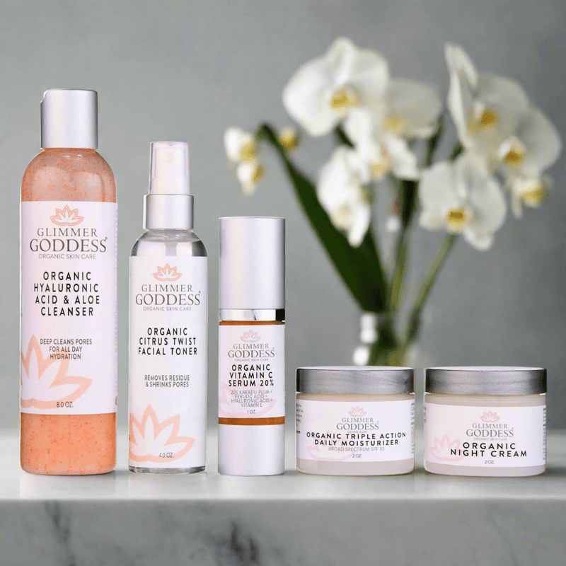 Glimmer Goddess® Organic Skin Care Complete Organic Anti-Wrinkle 5-Step Kit with Vitamin C & SPF 30 Gift Packs & Value Sets