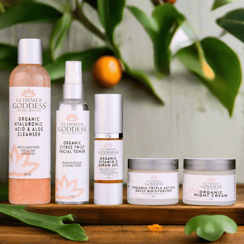 Glimmer Goddess® Organic Skin Care Complete Organic Anti-Wrinkle 5-Step Kit with Vitamin C & SPF 30 Gift Packs & Value Sets