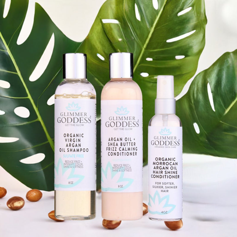 Glimmer Goddess® Organic Skin Care Organic Argan Oil Hair Treatment Trio – Hydrating 3-Step System Hair Care