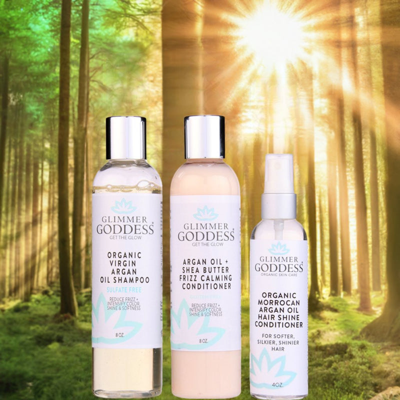 Glimmer Goddess® Organic Skin Care Organic Argan Oil Hair Treatment Trio – Hydrating 3-Step System Hair Care
