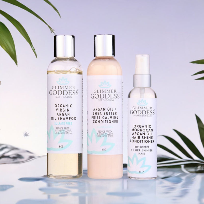 Glimmer Goddess® Organic Skin Care Organic Argan Oil Hair Treatment Trio – Hydrating 3-Step System Hair Care