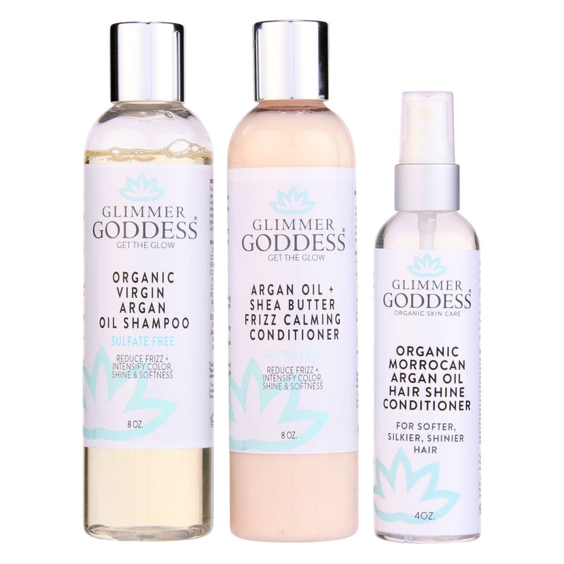 Glimmer Goddess® Organic Skin Care Organic Argan Oil Hair Treatment Trio – Hydrating 3-Step System Hair Care