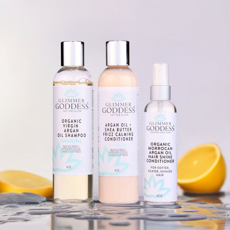 Glimmer Goddess® Organic Skin Care Organic Argan Oil Hair Treatment Trio – Hydrating 3-Step System Hair Care