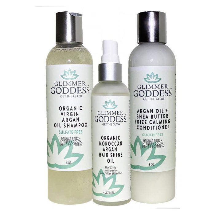 Glimmer Goddess® Organic Skin Care - Organic Argan Oil Shampoo And Conditioner With Hair Shine Spray