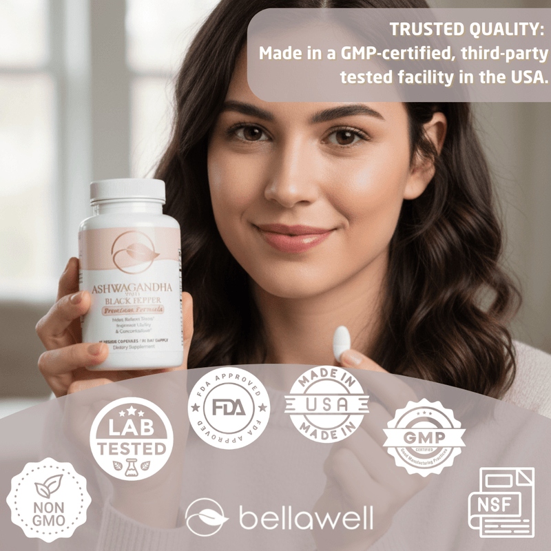 Bellawell Health Organic Ashwagandha - An Ancient Treasure by Bellawell Capsules Dark Gray