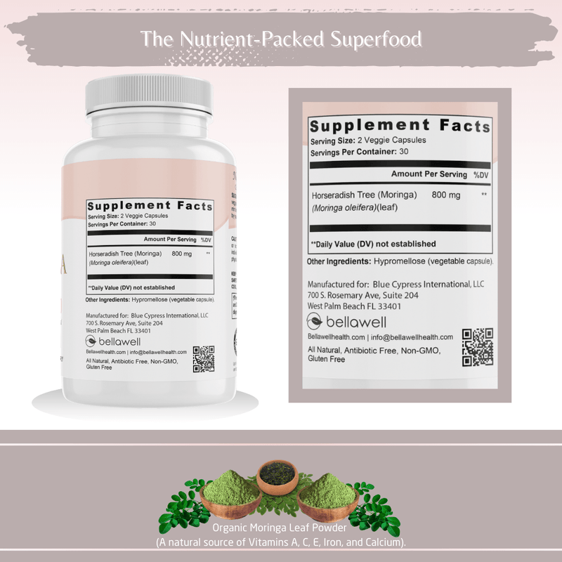 Bellawell Health Organic Moringa Superfood by Bellawell Capsules Dark Gray
