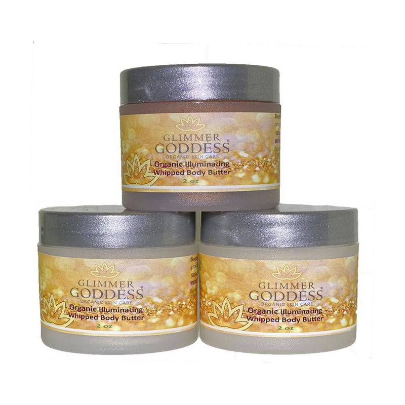 Glimmer Goddess® Organic Skin Care Organic Shimmering Body Butter Trio – 3 x 2 oz Travel Set Shimmer
