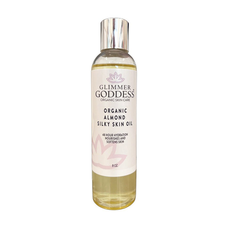 Glimmer Goddess® Organic Skin Care Organic Sweet Almond Silky Skin Oil – 48 Hour Hydration Lotion & Moisturizer Light Gray