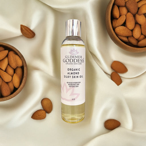Glimmer Goddess® Organic Skin Care Organic Sweet Almond Silky Skin Oil – 48 Hour Hydration Lotion & Moisturizer