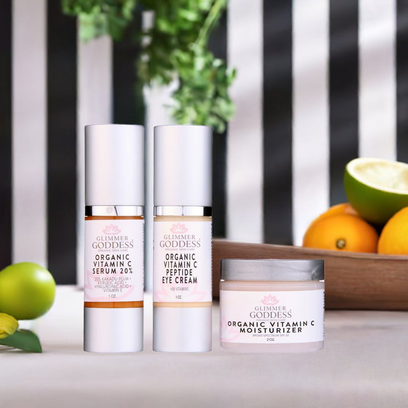 Glimmer Goddess® Organic Skin Care Vitamin C 3-Step Anti-Aging Kit – Complete System Gift Packs & Value Sets