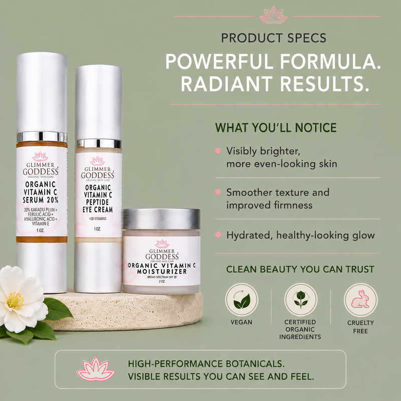 Glimmer Goddess® Organic Skin Care Vitamin C 3-Step Anti-Aging Kit – Complete System Gift Packs & Value Sets Dark Gray