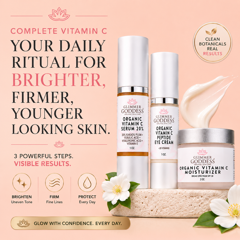 Glimmer Goddess® Organic Skin Care Vitamin C 3-Step Anti-Aging Kit – Complete System Gift Packs & Value Sets Bisque