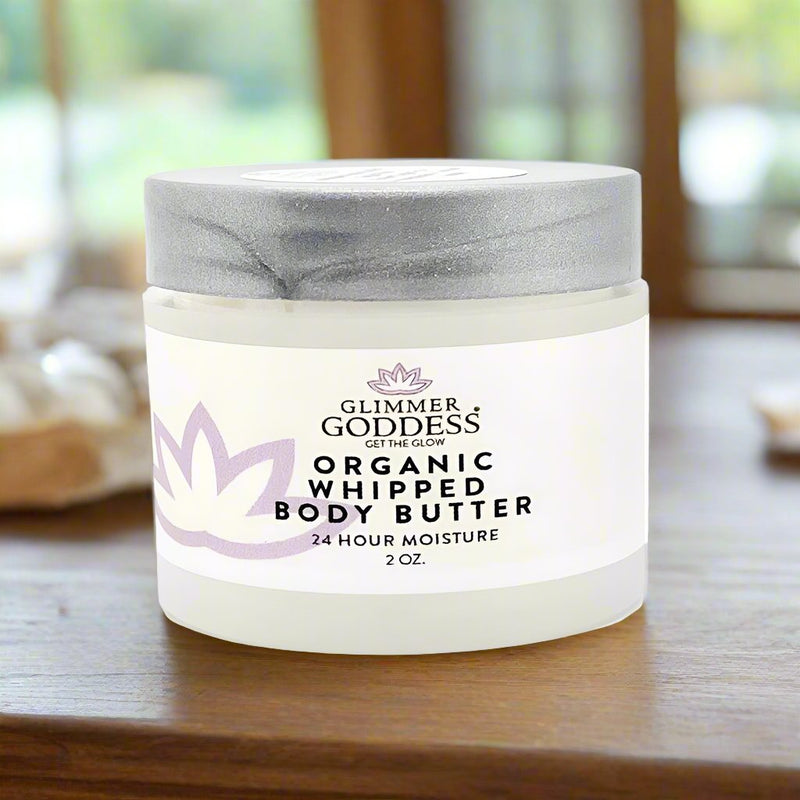 Glimmer Goddess® Organic Skin Care Organic Whipped Body Butter 2 oz – Mini Travel Size for Dry Skin & Eczema Lotions & Creams