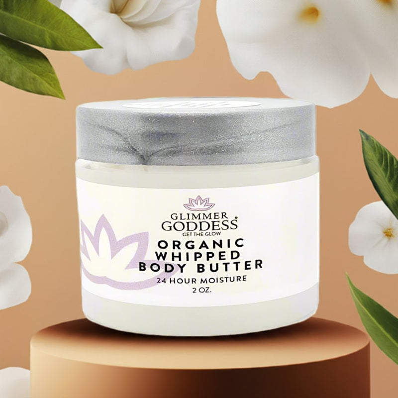 Glimmer Goddess® Organic Skin Care Organic Whipped Body Butter 2 oz – Mini Travel Size for Dry Skin & Eczema Lotions & Creams