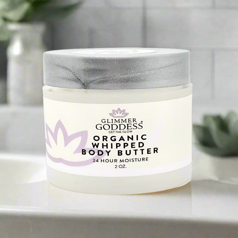 Glimmer Goddess® Organic Skin Care Organic Whipped Body Butter 2 oz – Mini Travel Size for Dry Skin & Eczema Lotions & Creams