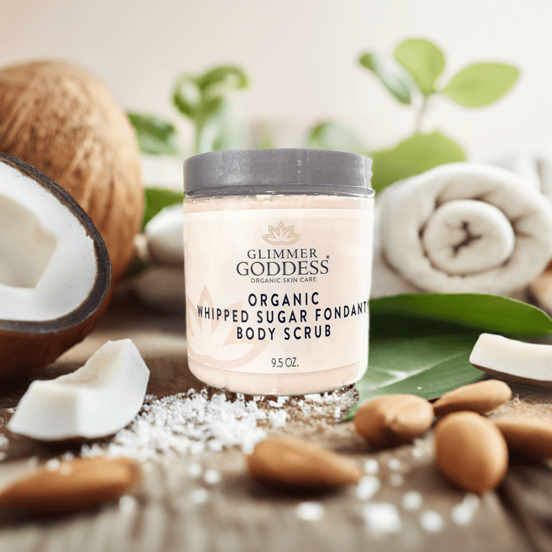 Glimmer Goddess® Organic Skin Care Organic Whipped Sugar Body Scrub 10 oz – Crepey Skin Treatment & Exfoliator Cleansers & Scrubs