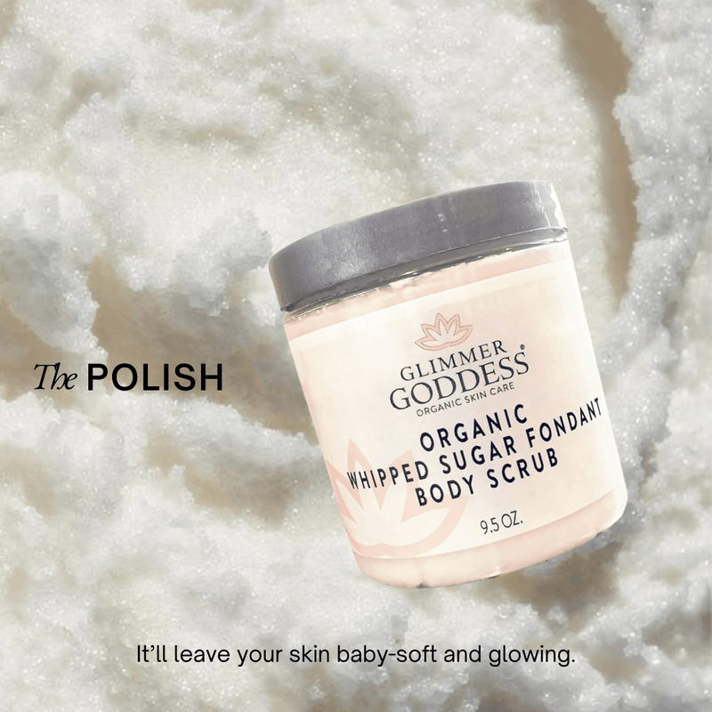Glimmer Goddess® Organic Skin Care Organic Whipped Sugar Body Scrub 10 oz – Crepey Skin Treatment & Exfoliator Cleansers & Scrubs