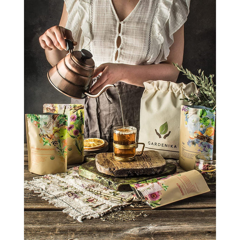 Gardenika Shop Gardenika Loose Leaf Herbal Tea Gift Sampler, USDA Organic, Caffeine Free, 120+ Cups – 5 Pack Loose Leaf Tea Sampler