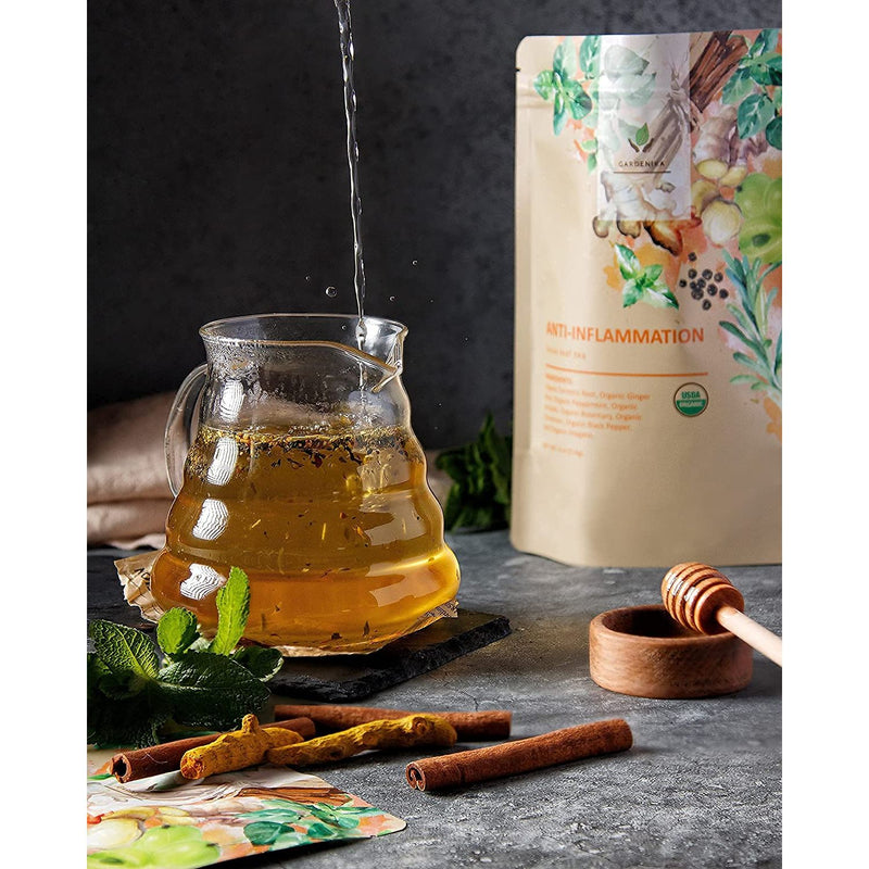 Gardenika Shop Anti-Inflammatory Loose Tea, Daily Comfort & Wellness Support - Ayurvedic Blend with Turmeric - Ginger & Cinnamon - Herbal & Caffeine-Free - Organic & Kosher Loose Leaf Tea