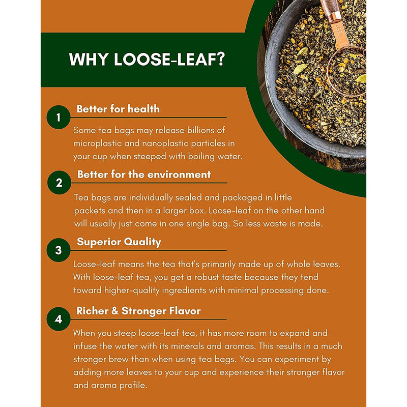 Gardenika Shop Turmeric Ginger Tulsi Chai Loose Tea, Ayurvedic Anti-Inflammatory Blend - /w Turmeric & Ginger - Herbal & Caffeine Free - Organic & Kosher Loose Leaf Tea