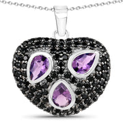 Bids.com 3.19 Carat Genuine Amethyst and Black Spinel .925 Sterling Silver Pendant Pendants